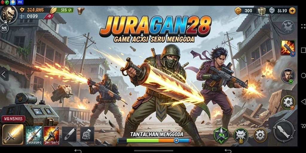 Tampilan gameplay seru dalam JURAGAN28 dengan aksi mendebarkan.