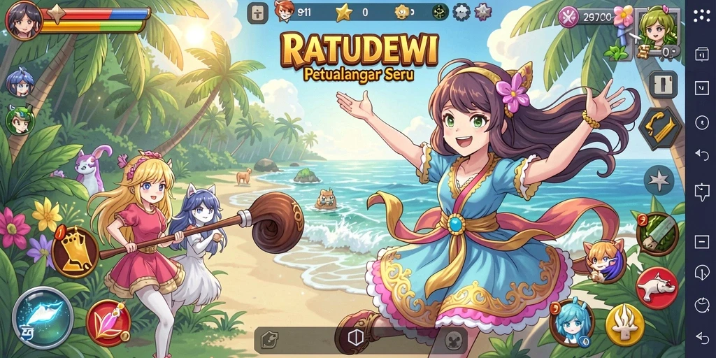 Tampilan menarik dari gameplay <strong>RATUDEWI</strong> yang penuh warna dan karakter unik.