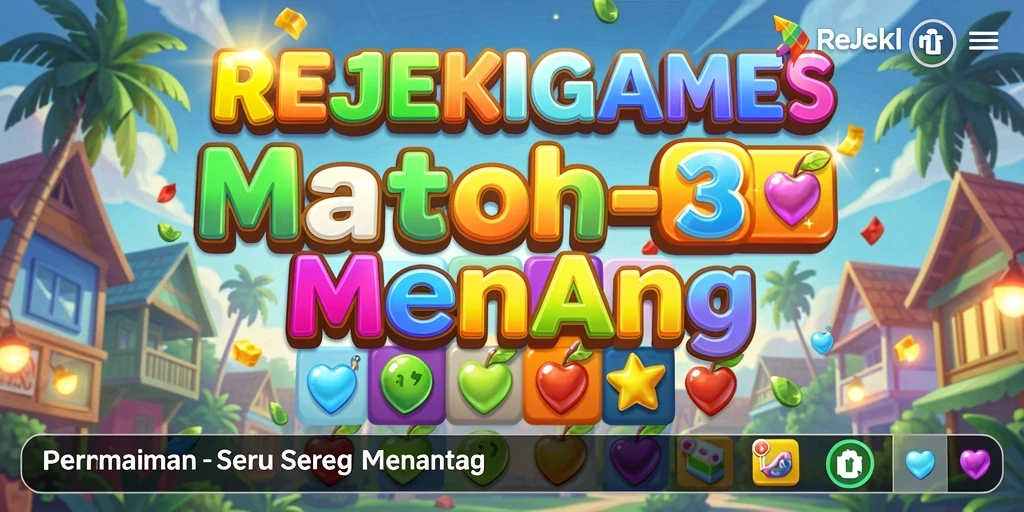 Screenshot gameplay <strong>REJEKIGAMES</strong> menampilkan momen seru mencocokkan item dalam permainan Match-3.