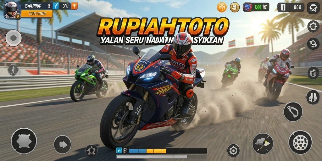 Tampilan gameplay RUPIAHTOTO dengan aksi balap motor yang mendebarkan.